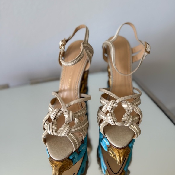 Charlotte Olympia Beige Canvas Maiden Voyage Mermaid Wedge Sandals $1,995 40 - Picture 10 of 12